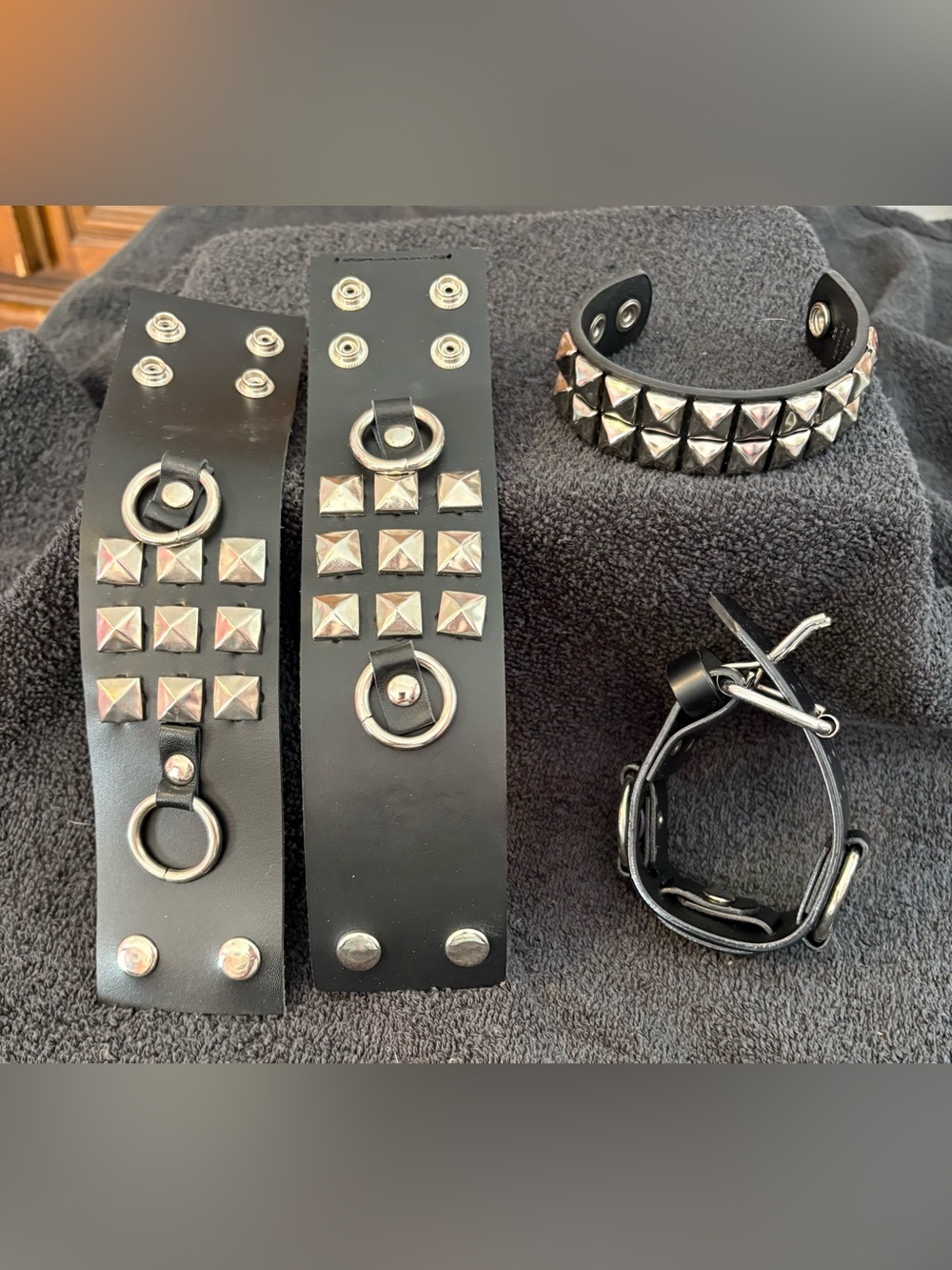 Punk, Goth & Alternative style black leather studded wrist cuffs and bracelets